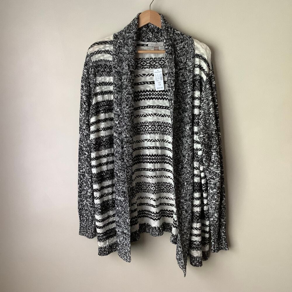 NWT Roz & Ali Striped Aztec Long Sleeve Soft Knit Open Front Cardigan Plus 1X